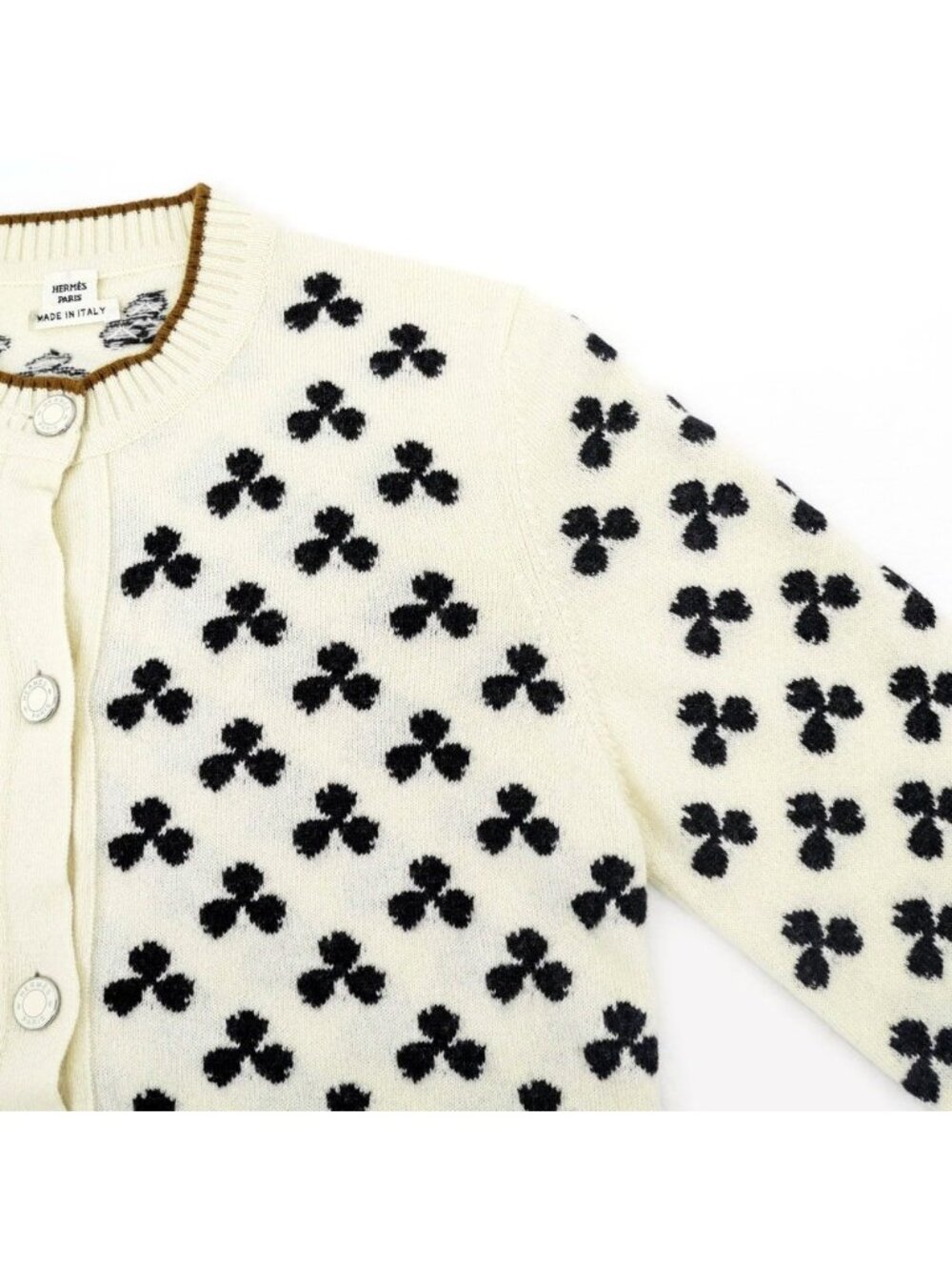 Hermes Clover Cardigan Ivory 36 Cashmere Knit Long Sleeve - Picture 4 of 10